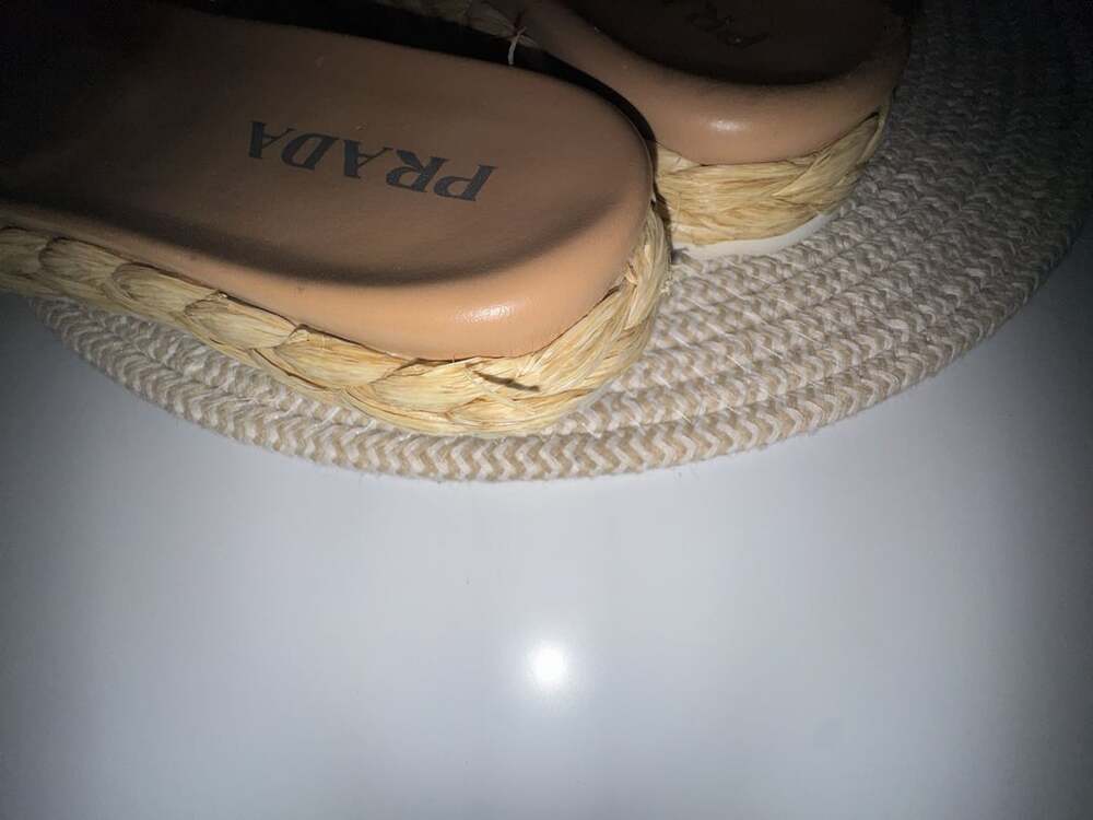 Prada Natural Raffia Floral Puff Espadrille Slide Sandals - Picture 11 of 11